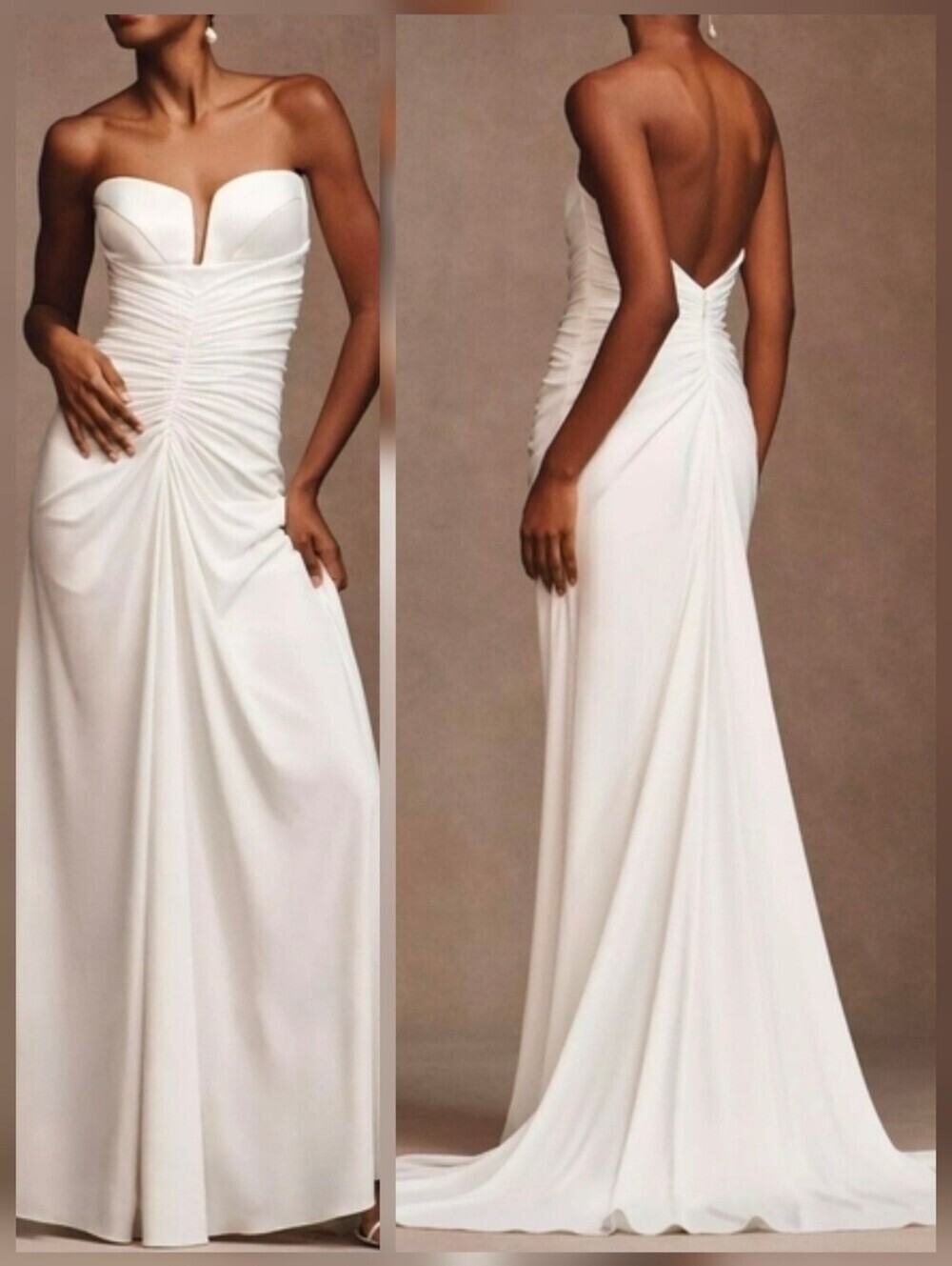 BHLDN Simone Strapless Bustier Ruched Wedding Gown V-Back, Ivory, Size 8